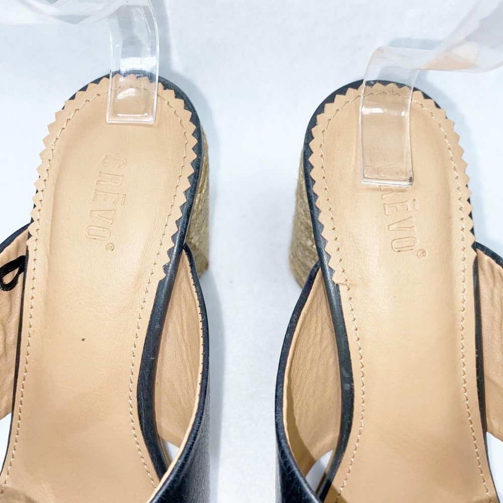 CREVO Presley Black Leather Round Jute Heel Slide Sandals 9 - Picture 7 of 11